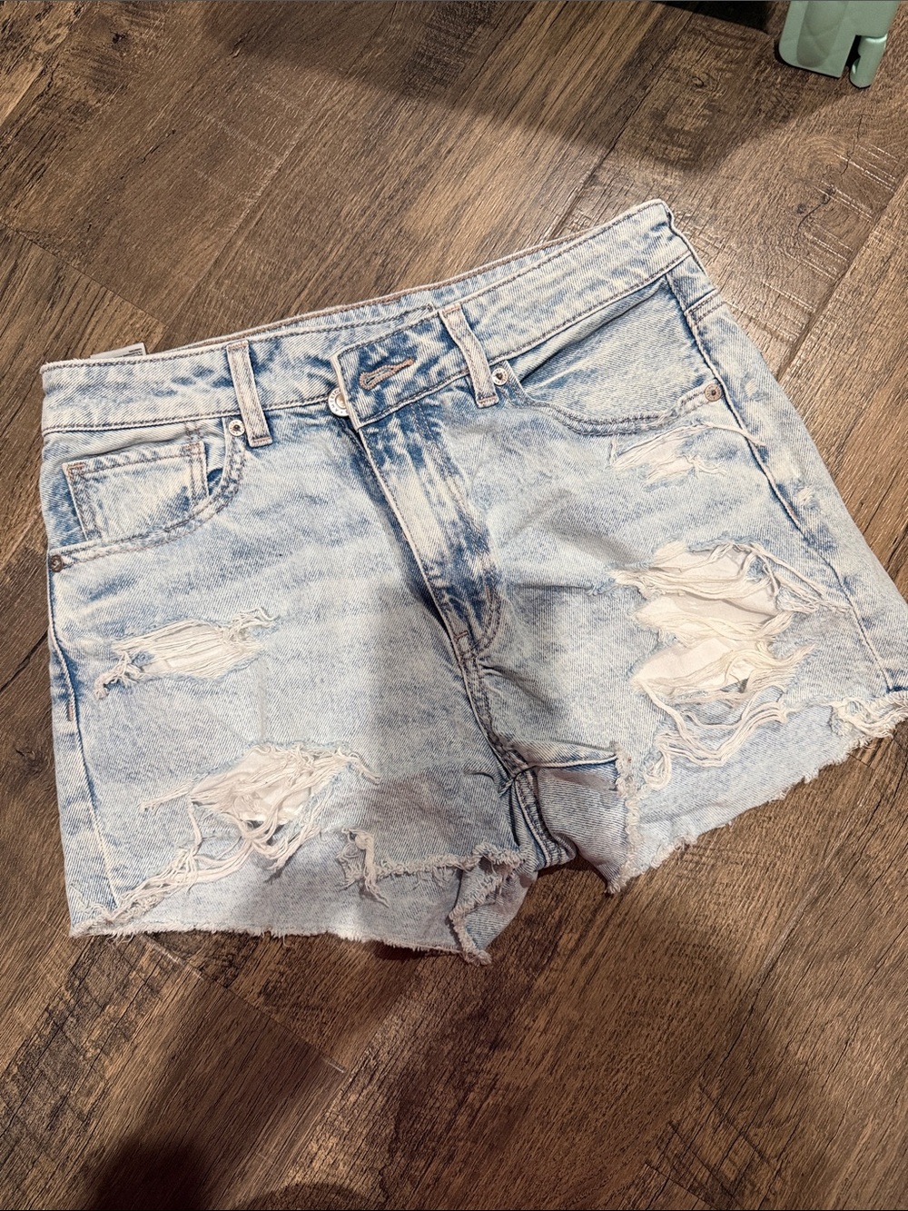 American Eagle Outfitters Light Blue Distressed Denim Shorts Crossover Button
